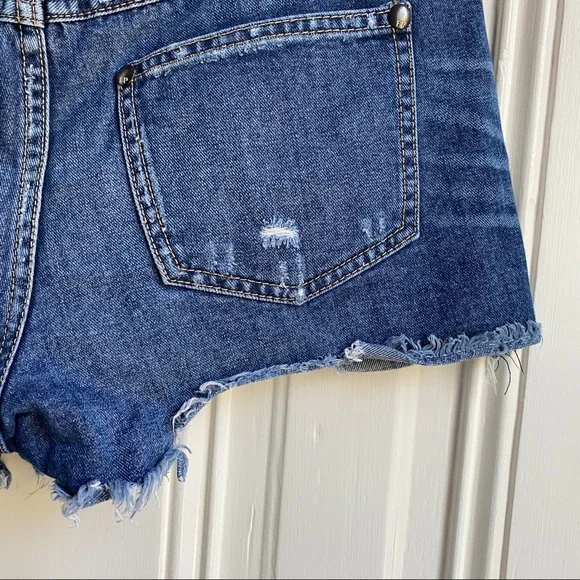 Free People Blue Distressed Cut-Off Jean Shorts - Picture 9 of 11